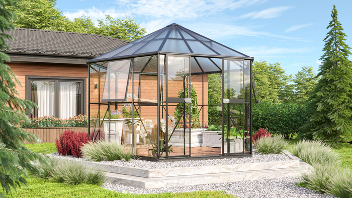 Växthus Hera 9000 Svart Glas/Poly Sockel 9 m² Vitavia